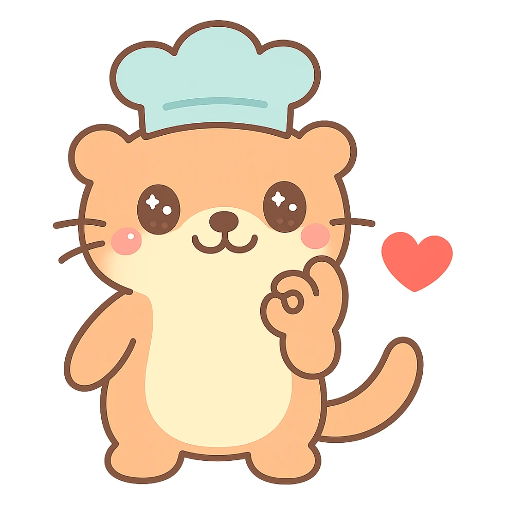 Move the otter's hand closer to its mouth as it does the chef's kiss, keep the red heart and transparent background, kawaii style. sticker