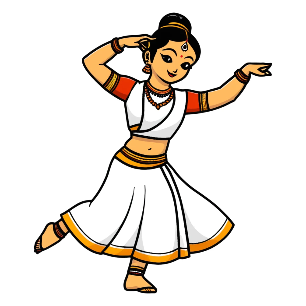 dancer in traditional Indian attire, mid-dance pose, vibrant colors sticker