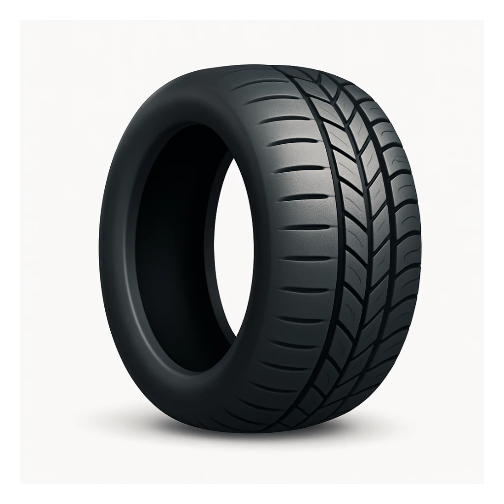 Remove the rim from the tire as shown in the reference image. Keep the iOS emoji style with 3D, shiny, smooth gradients, soft shadows, realistic tire texture, and classic emoji look unchanged. Add a soft shadow under the tire. sticker