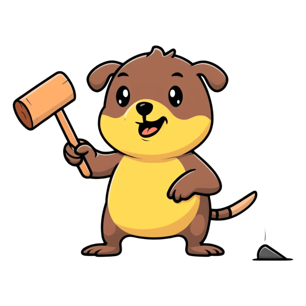 person whacking a mole with a mallet, both with funny expressions sticker