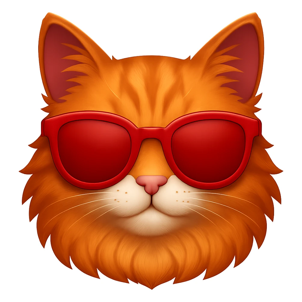 A cat wearing sunglasses in red color, emoji style sticker