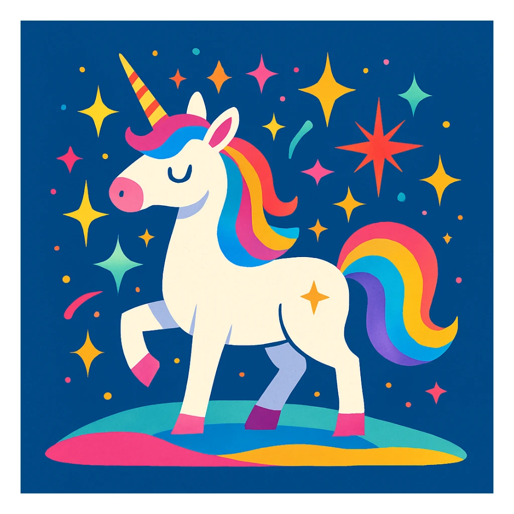 a unicorn with sparkling magical powers, vibrant and whimsical style sticker