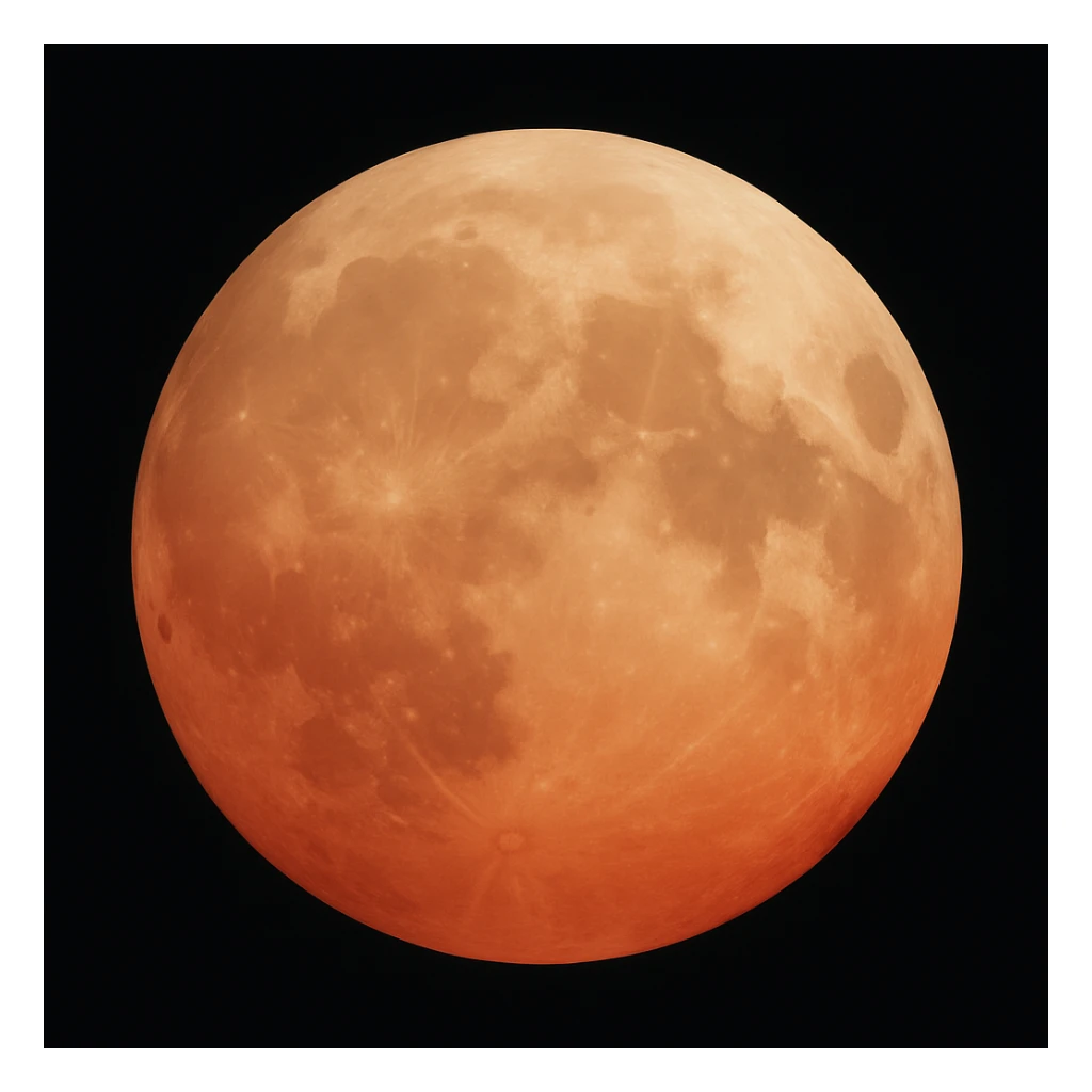 blood moon with smoother craters, two-tone fill: beige and dark red, smooth gradient transition between colors, realistic moon style sticker