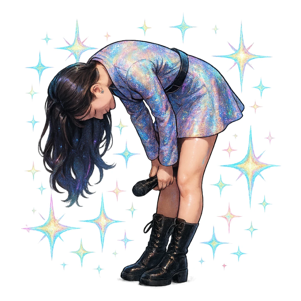 kpop stage bow with holographic stars, glamorous and stylish sticker