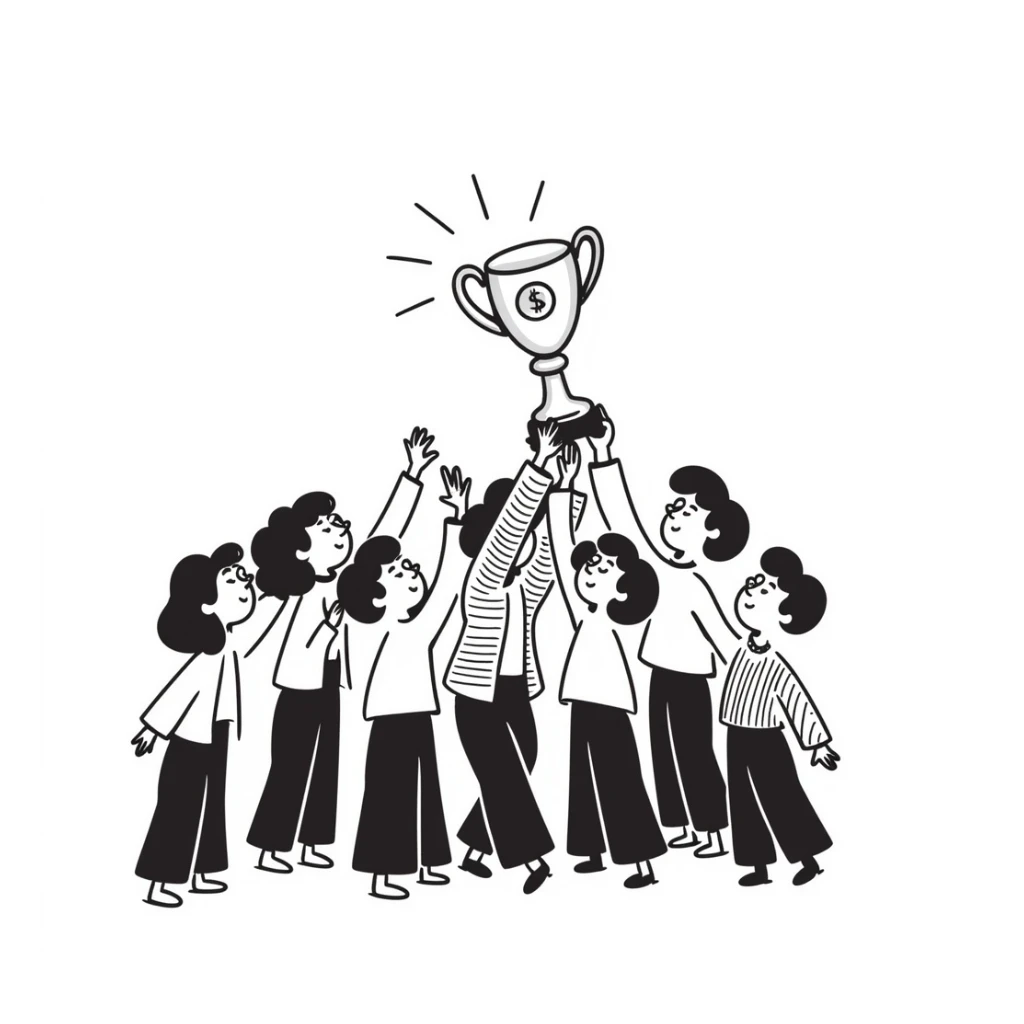 team celebrating with trophy sticker