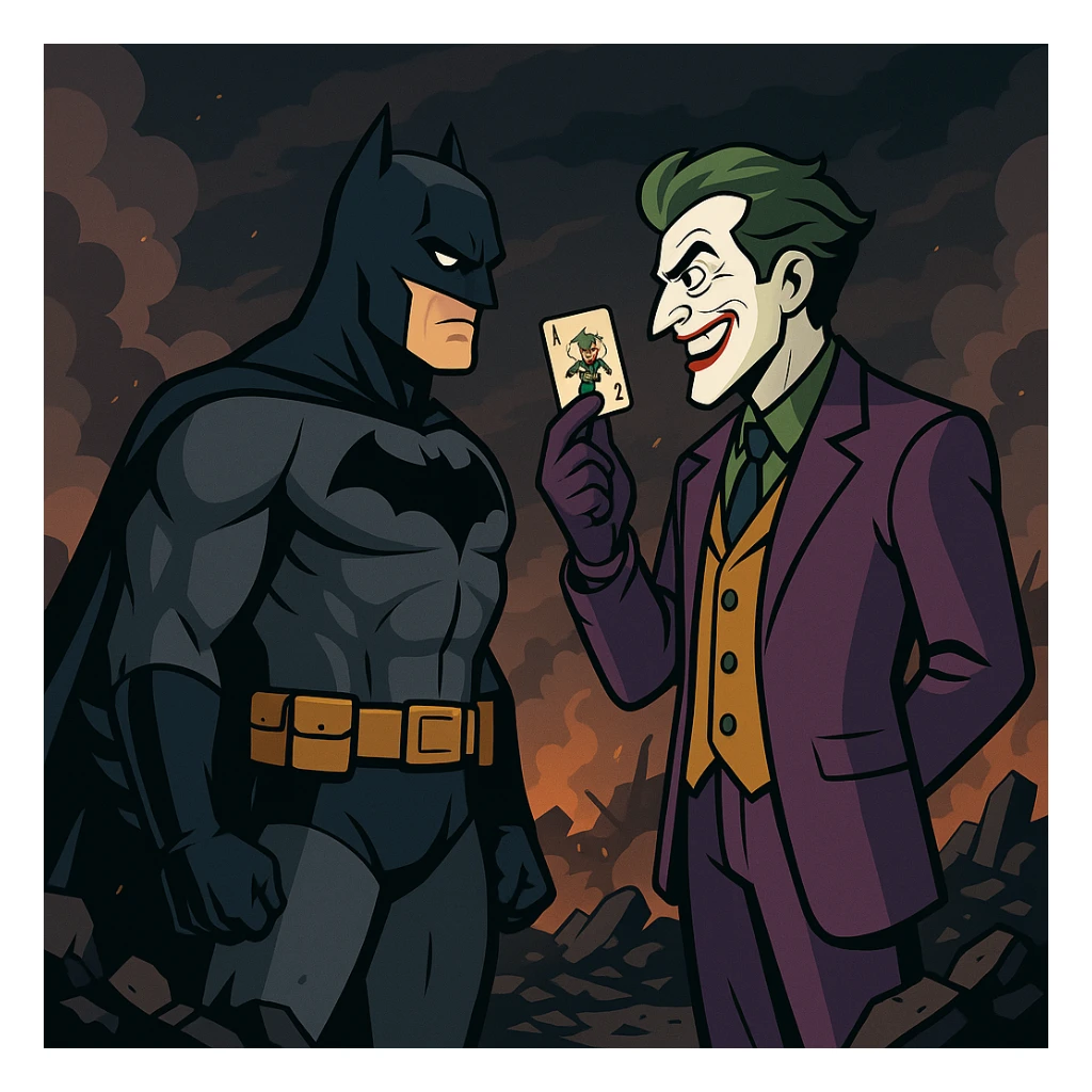 vector art of batman and joker, battleground background 
 sticker
