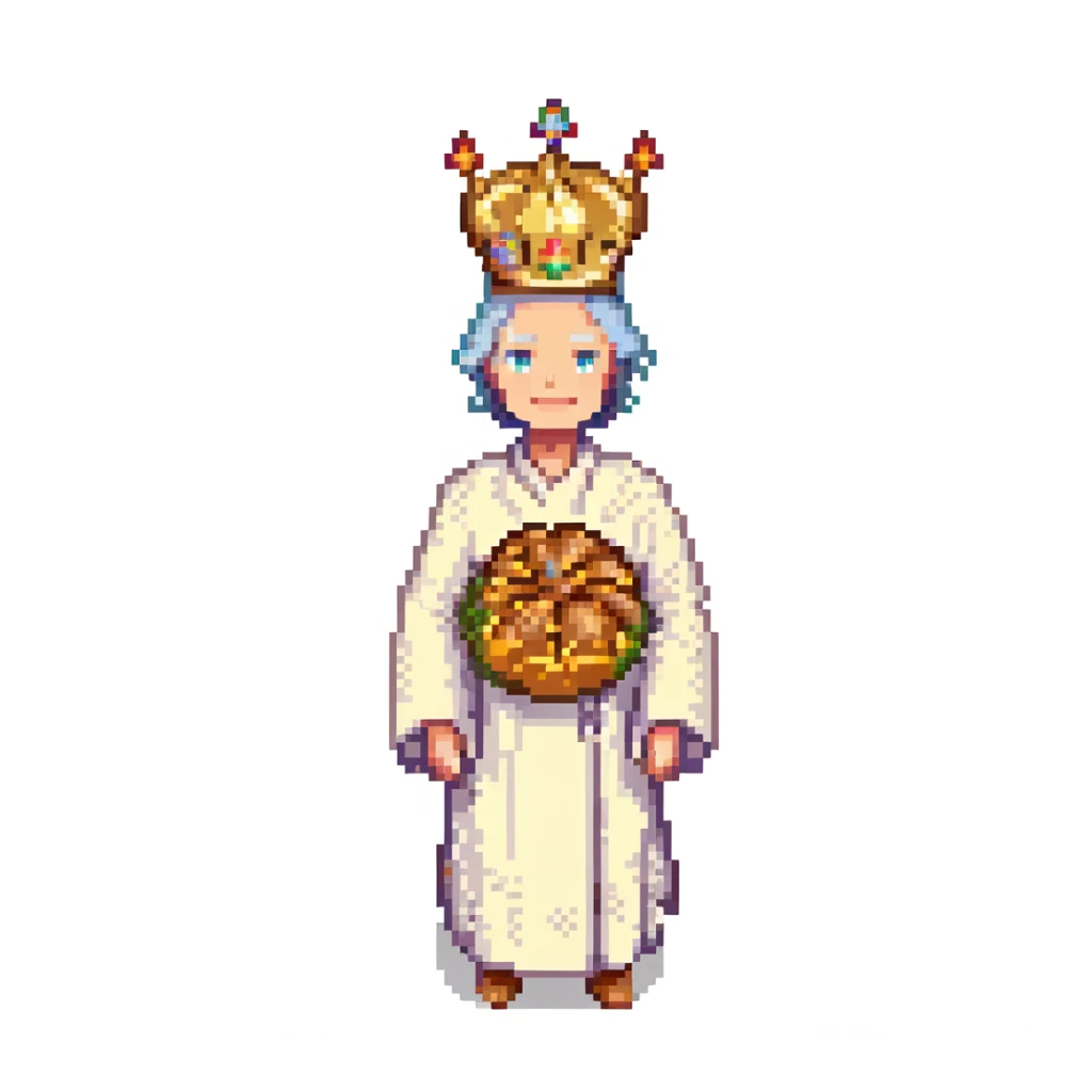 Portrait of the same baker character in every level, realistic skeuomorphism style, consistent lighting and pose, transcendent baker with infinite bread crown, robes woven from light and shadow, divine aura radiating sticker