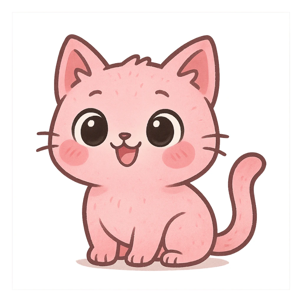 a cute pink cat, original design, big eyes, blushing cheeks, joyful sticker