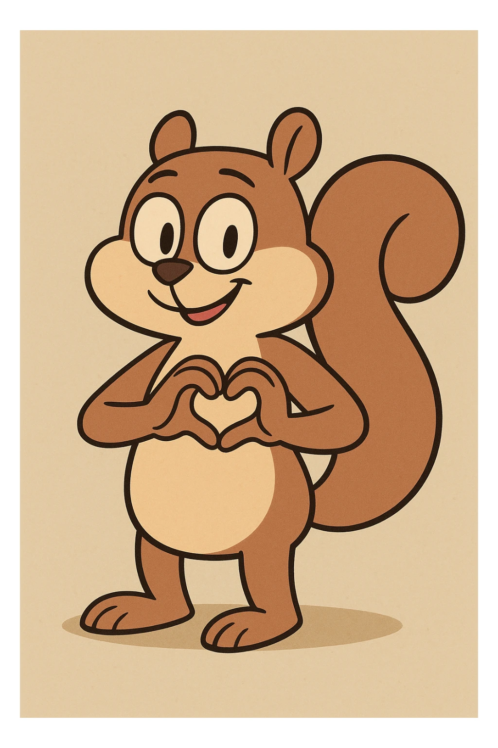 a cartoon squirrel forming a heart with its hands, playful colorful sticker
