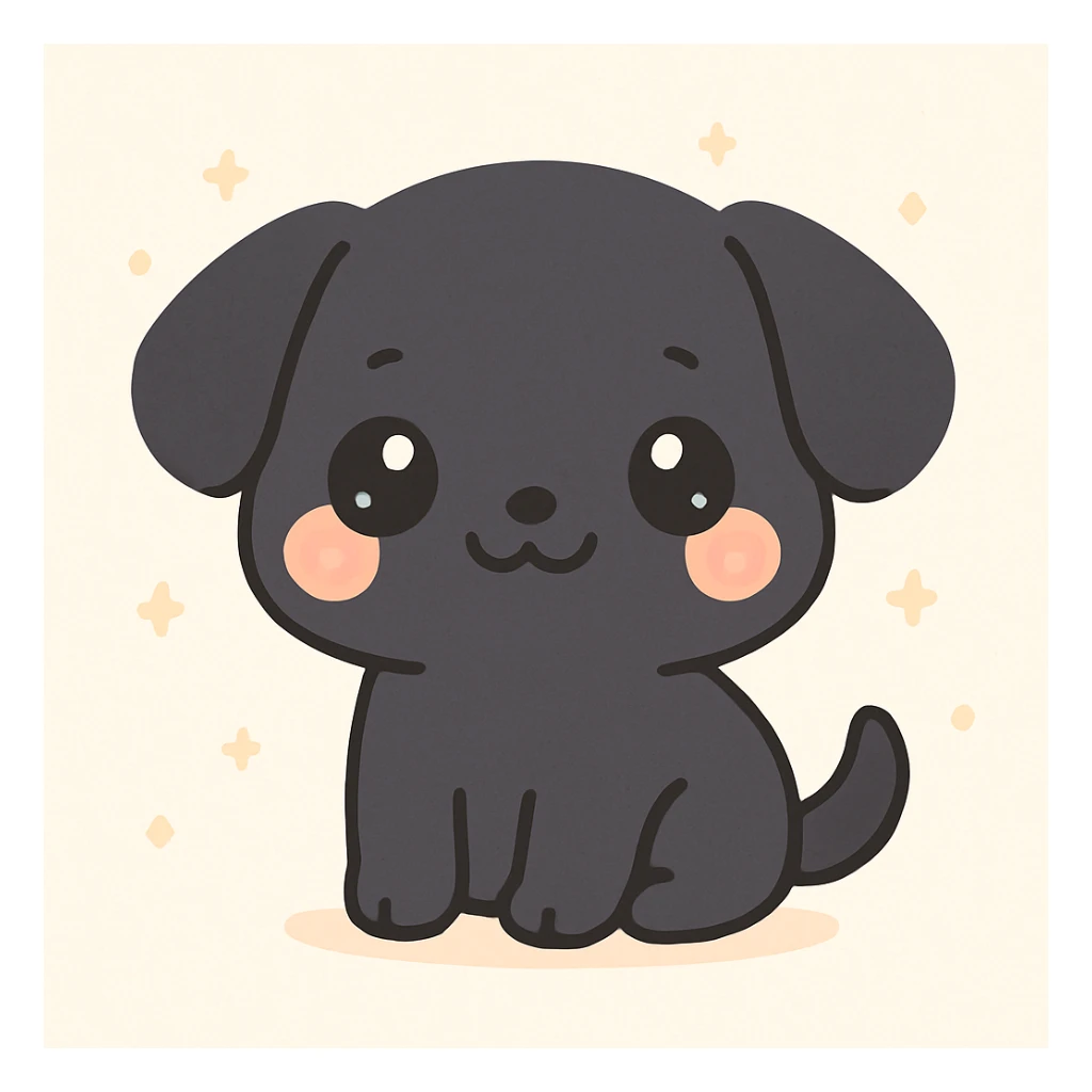 black dog, kawaii style, chibi proportions, blushing cheeks sticker