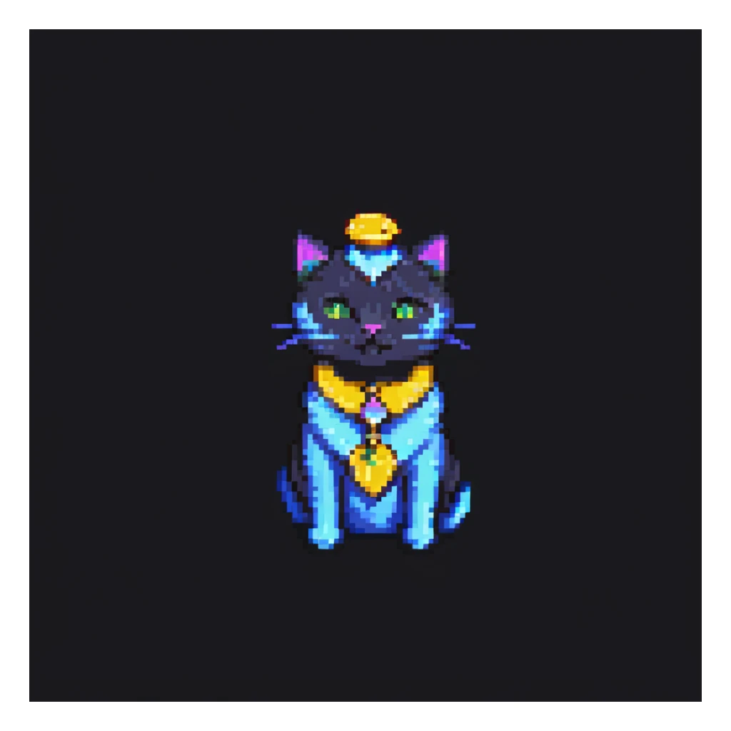 cat wearing a papakha, pixel art style, simple background sticker