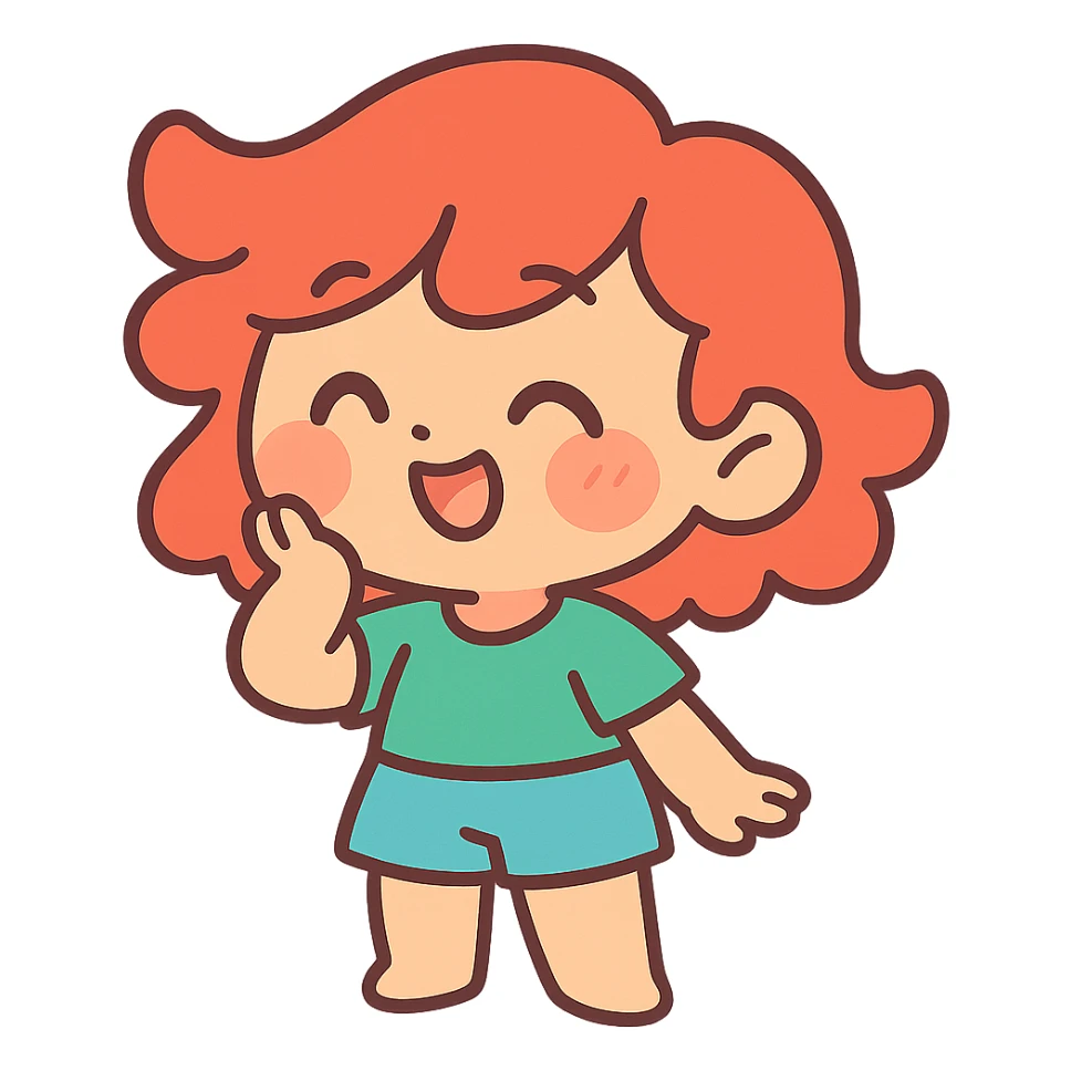 pastel toon style chibi character with red hair, cute expression sticker
