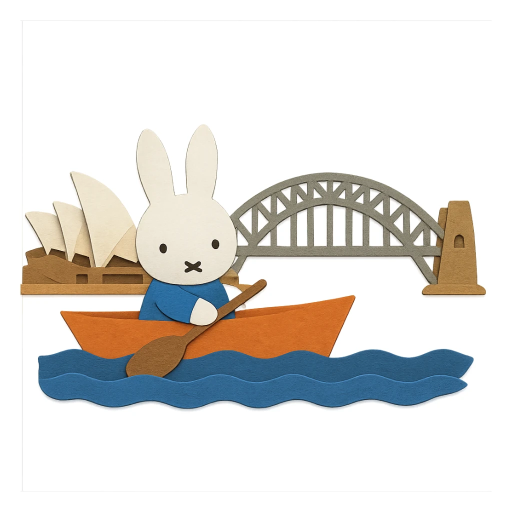 paper craft style Miffy in a boat on Sydney Harbour sticker