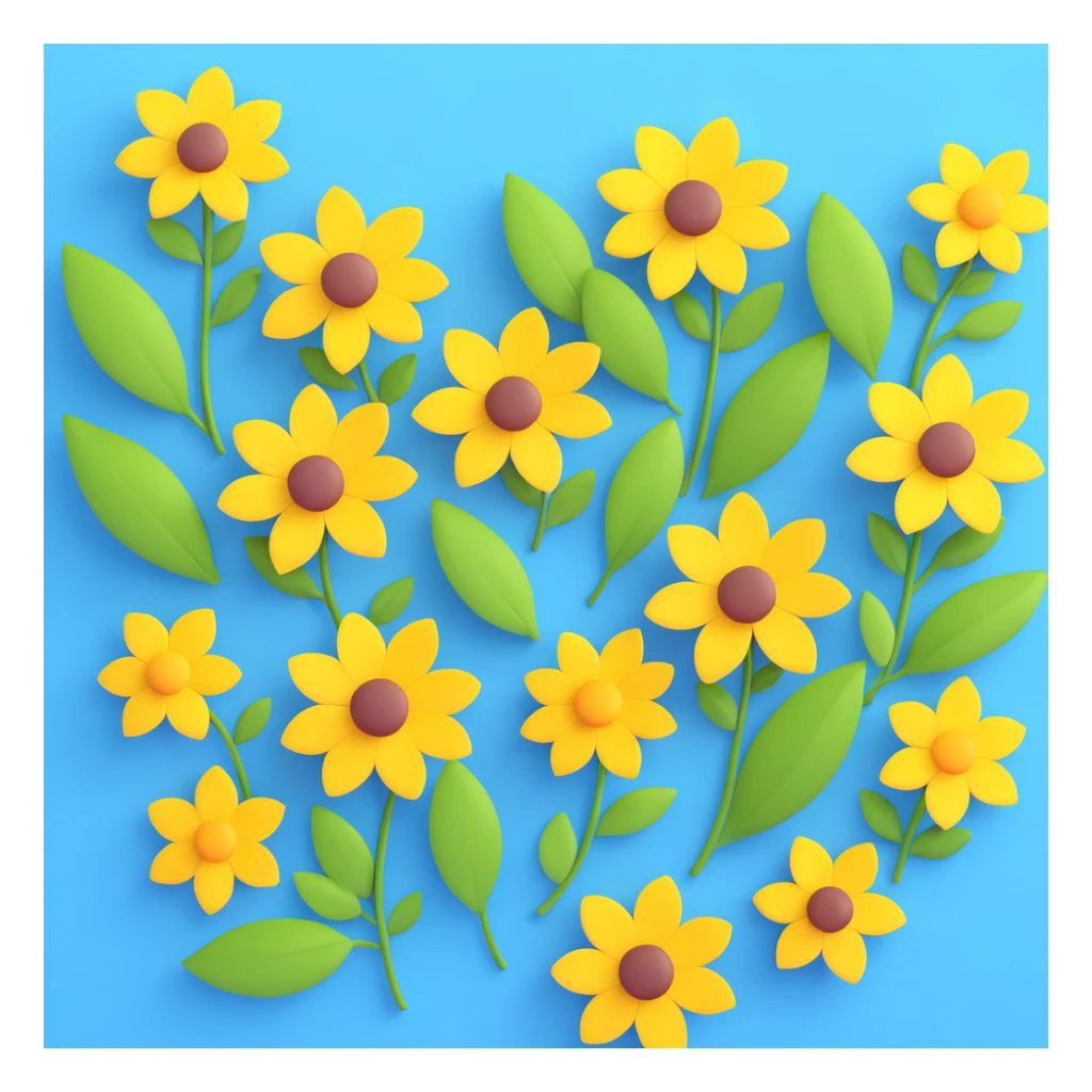 yellow flowers with green leaves in 3D iOS style sticker