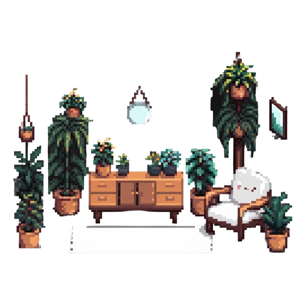 minimalist aesthetic room with simple furniture and plants sticker