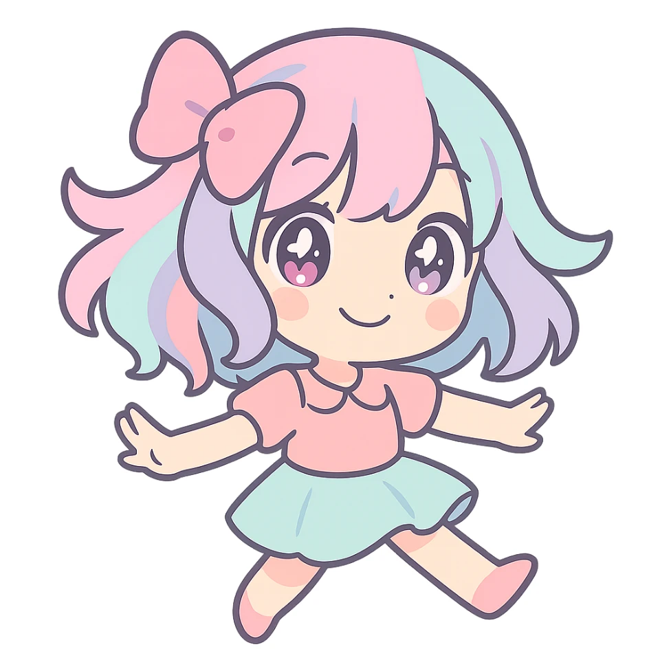 anime character, vibrant hair, expressive eyes, dynamic pose, modern anime style sticker