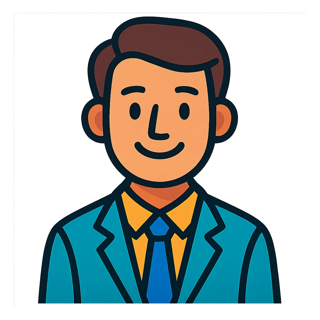 polite person, gentle smile, friendly eyes, neat appearance, vibrant toon style sticker