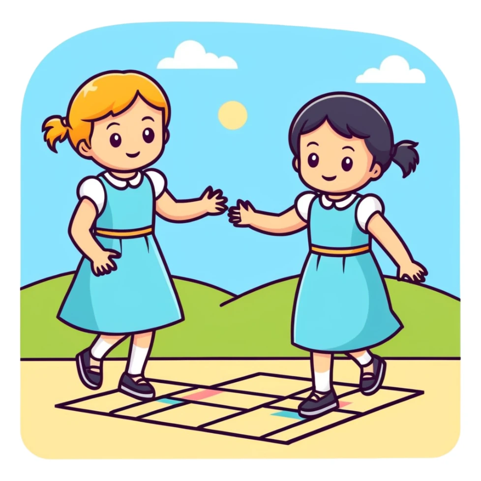 Two black girls in long dresses playing hopscotch  sticker