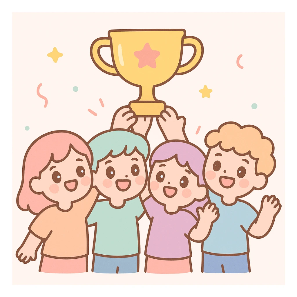 team celebrating with trophy sticker