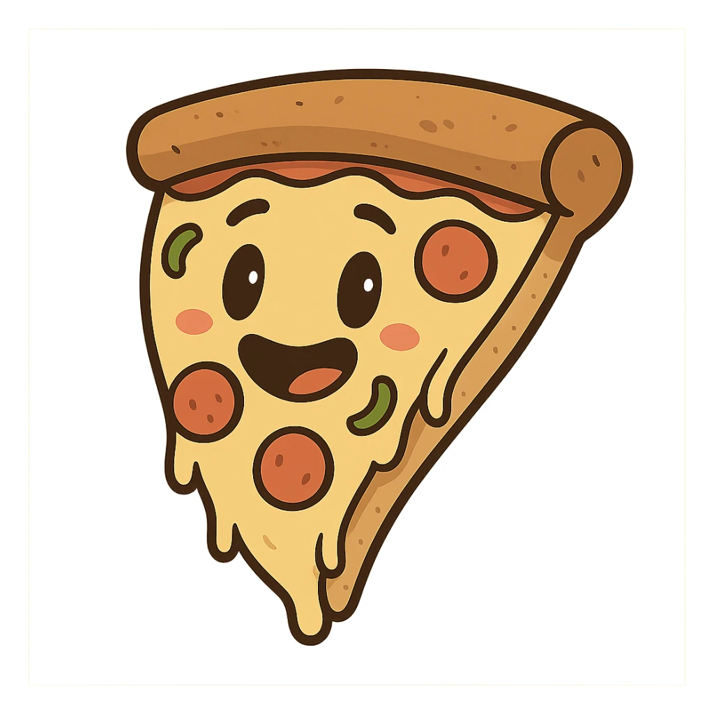 slice of pizza with a happy face sticker
