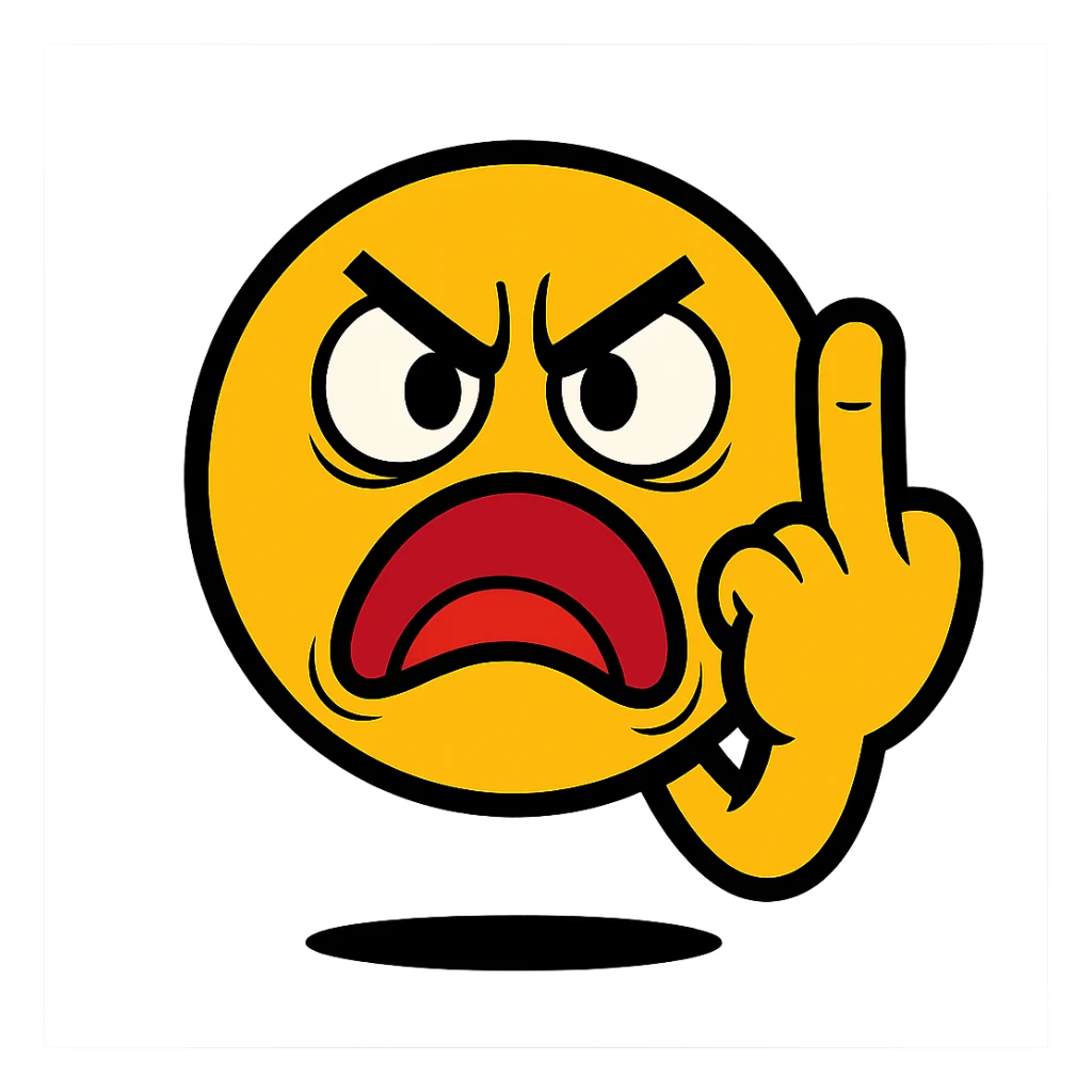 angry emoji showing middle finger exaggerated cartoon style sticker