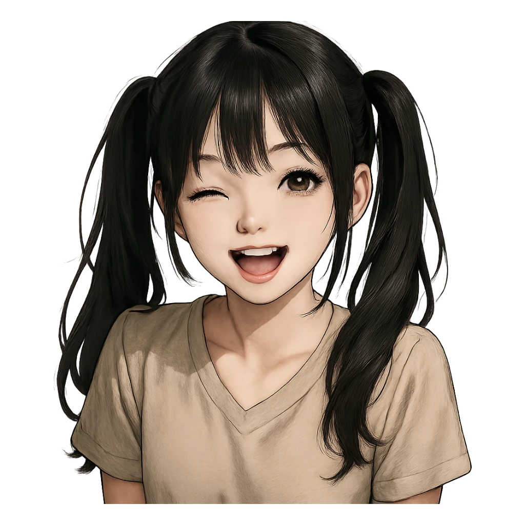 realistic anime style girl with twin tails and a playful expression sticker