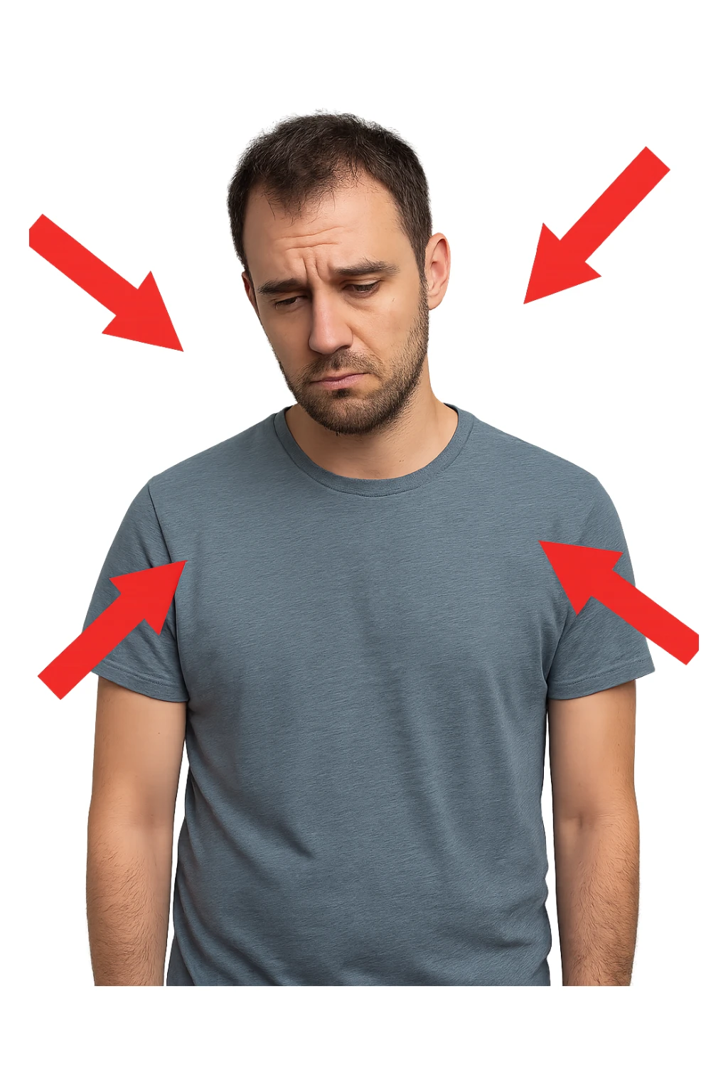 uomo con testosterone basso con freccie rosse ad indicare sticker