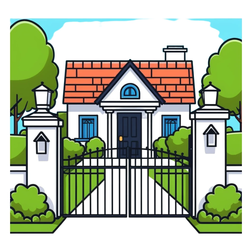 house entrance gate with garden fence sticker