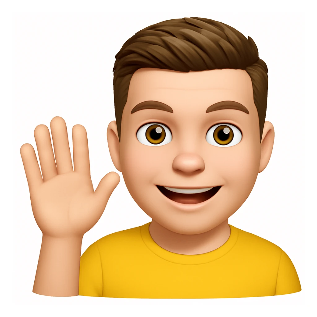 Based on these photos, make an emoji with facial features preserved, man say hello sticker