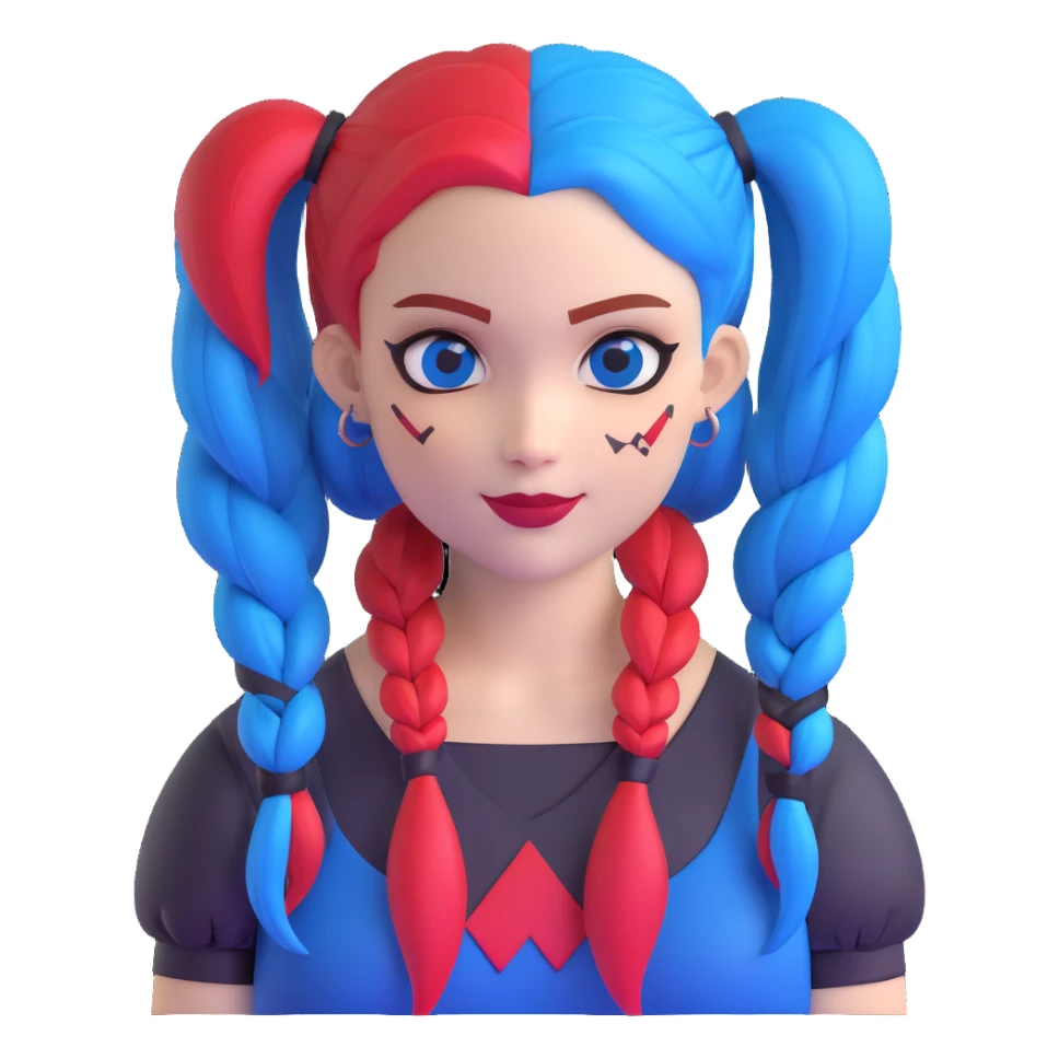 hair styled like Harley Quinn with blue and red pigtails sticker