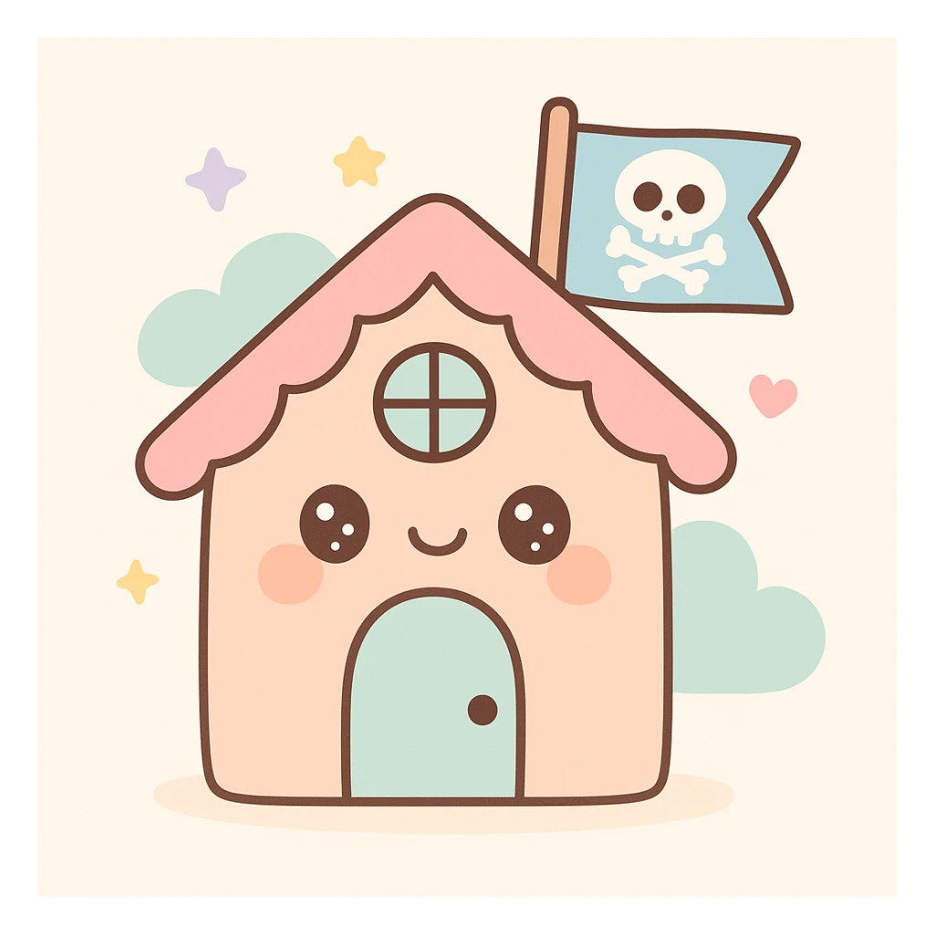 old pirate's house with skull flag sticker