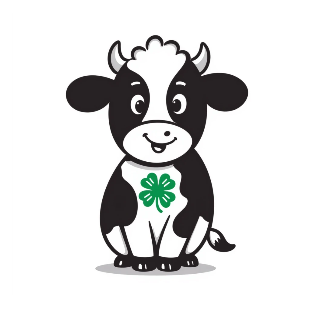 hand drawn doodle style 4-H black show steer with a green 4-H clover badge sticker