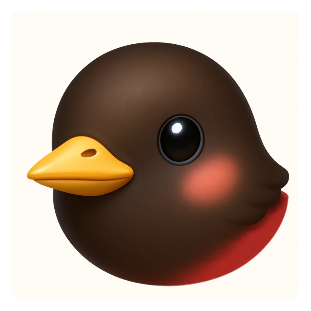 Create a bird emoji exactly like the reference image but without the helmet, in iOS emoji style. Keep the same shape, color, and expression, with a smooth and shiny appearance. Add a slight blush to the cheeks. sticker