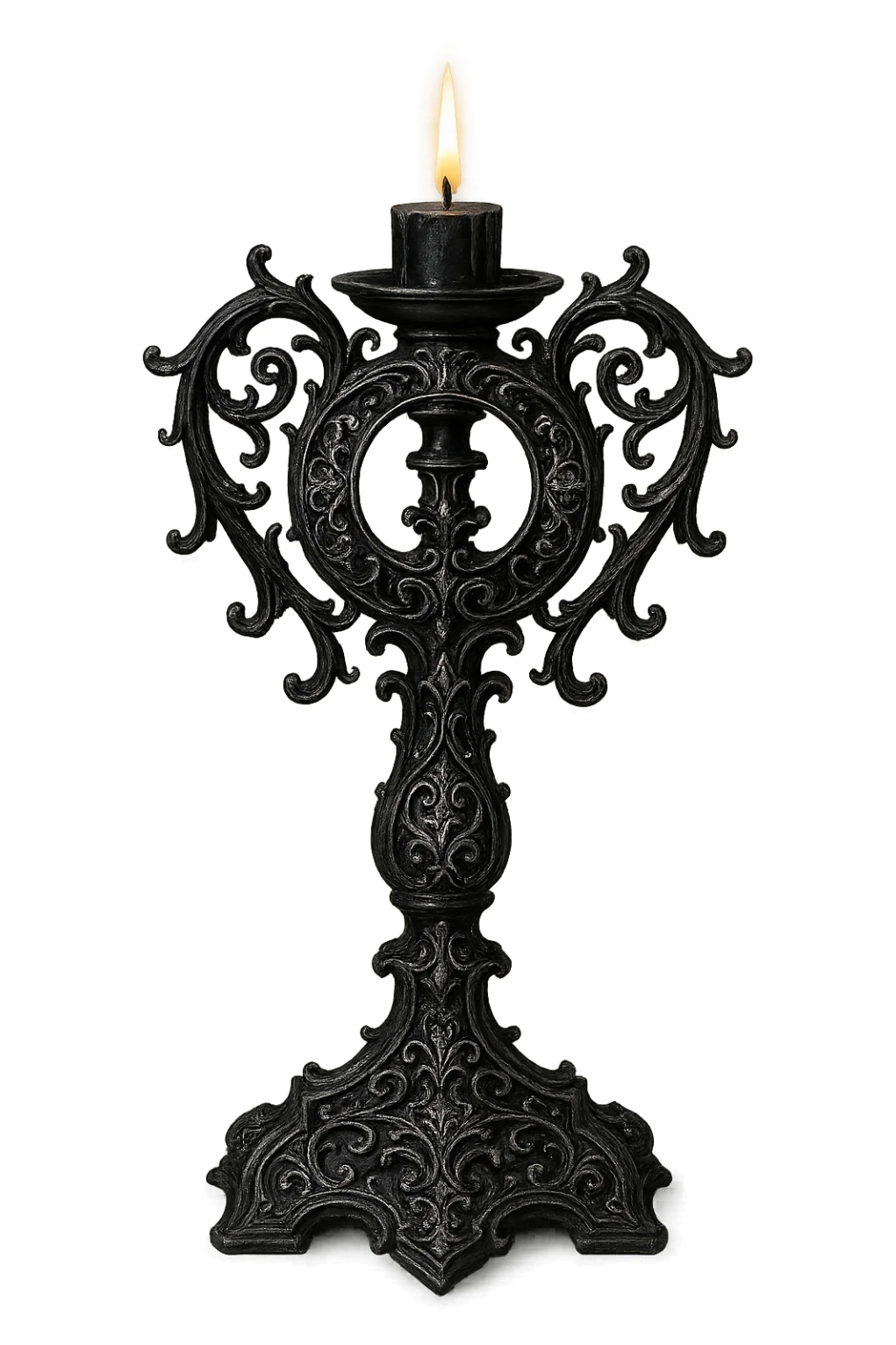 gothic candle holder, black with silver filigree, ornate and dramatic sticker