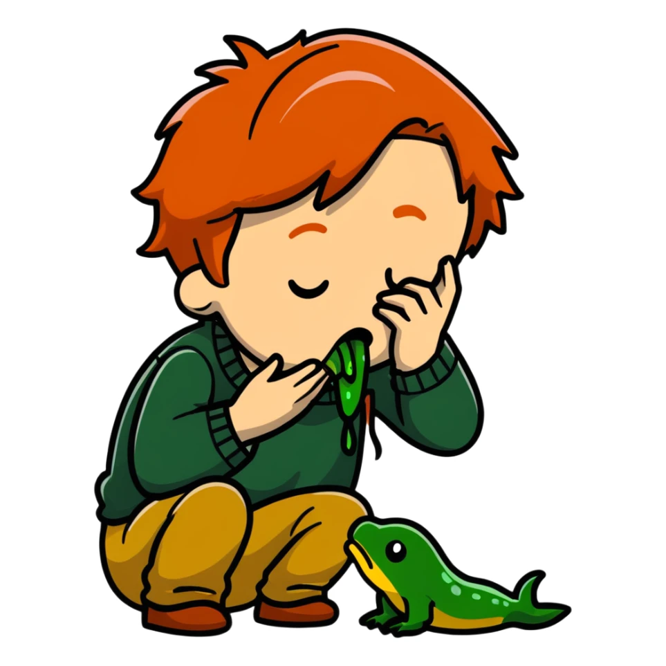 Ron Weasley with ginger hair vomiting green slugs sticker