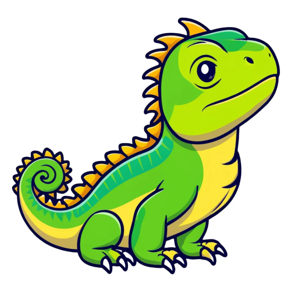 Friendly iguana reptile with detailed scales and spiny crest sticker