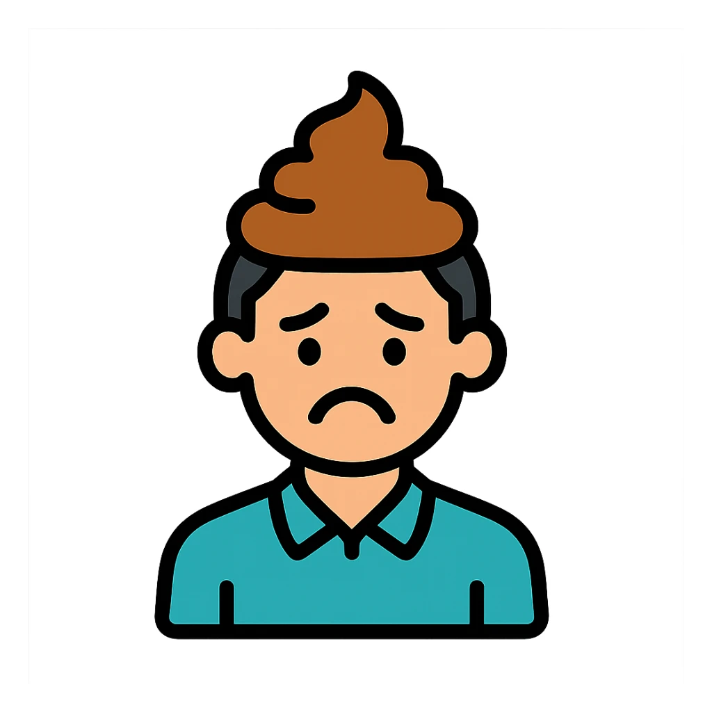 cartoon icon of a man with poop on his head sticker