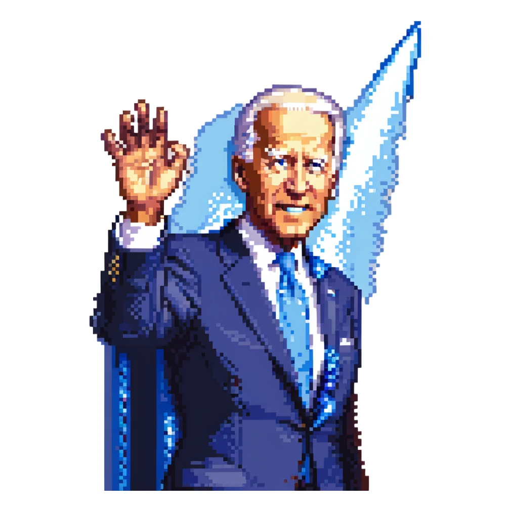 Joe Biden with hand extended, blue energy beam shooting out sticker