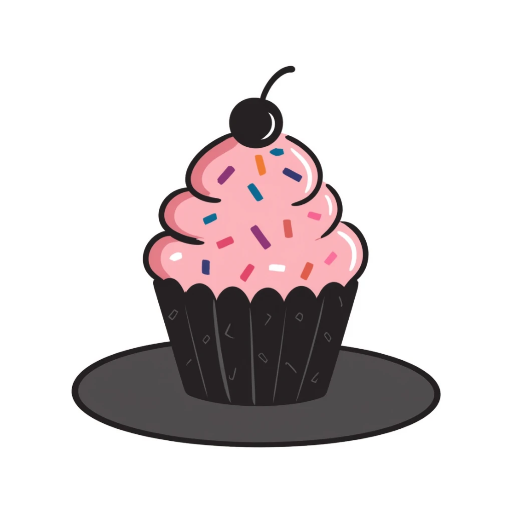 cute cupcake with pink frosting and colorful sprinkles sticker