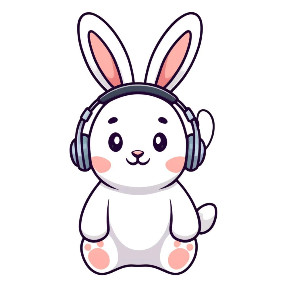 headphones with bunny ears, cartoon style sticker