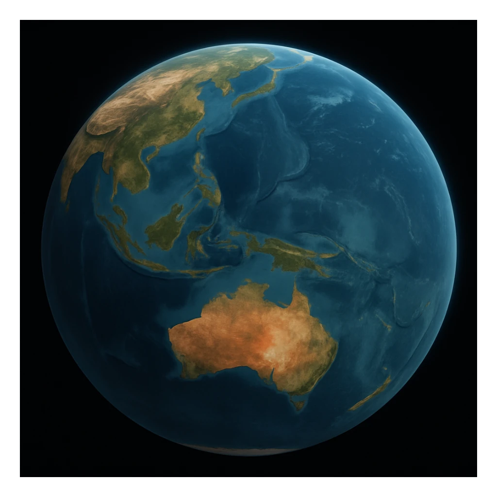 Make the globe more realistic with detailed continents and shading. Show Australia in view. Use blue oceans and realistic land colors. Avoid any cartoon effect or stylization, aiming for a natural and photorealistic appearance. sticker