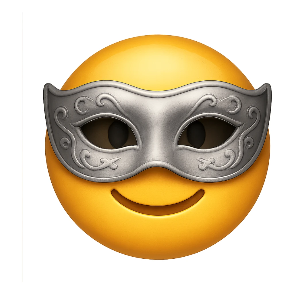 yellow face with silver masquerade mask emoji, digital illustration sticker