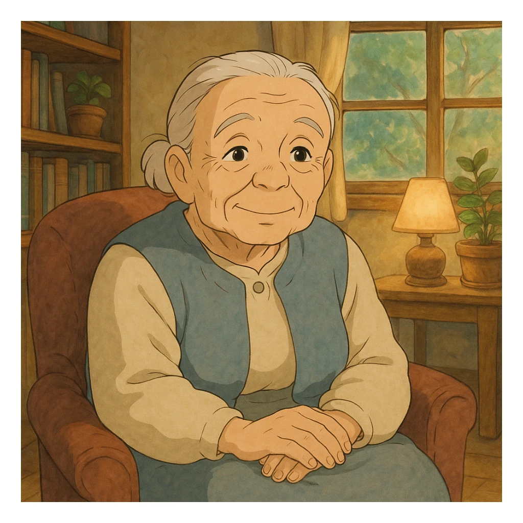 pensioner character, ghibli style sticker