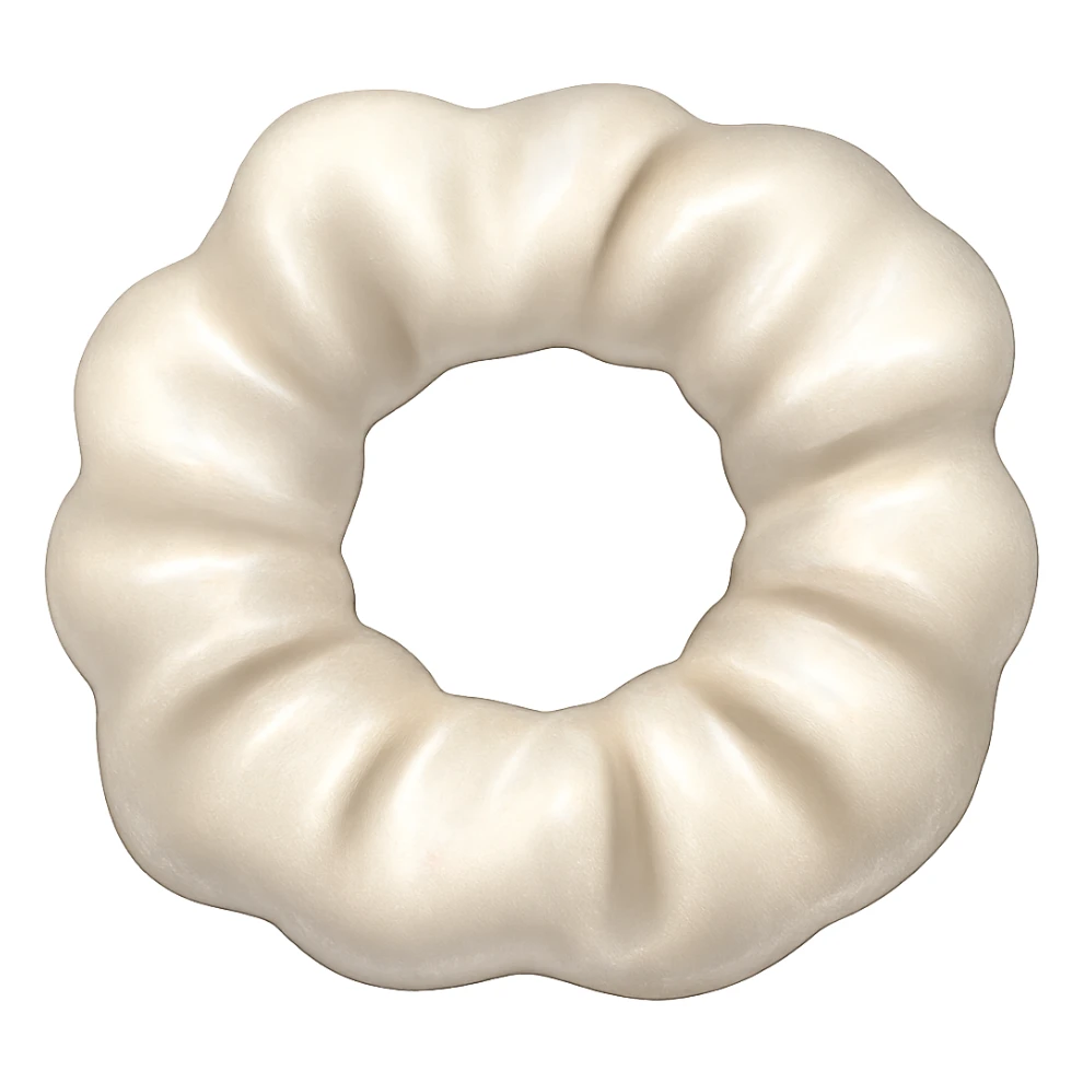 Add a shimmer effect to the small silky white scrunchie in the style of emoji (apple style emojis). Keep the shimmer subtle and delicate, enhancing the silky texture. Remove the background. sticker