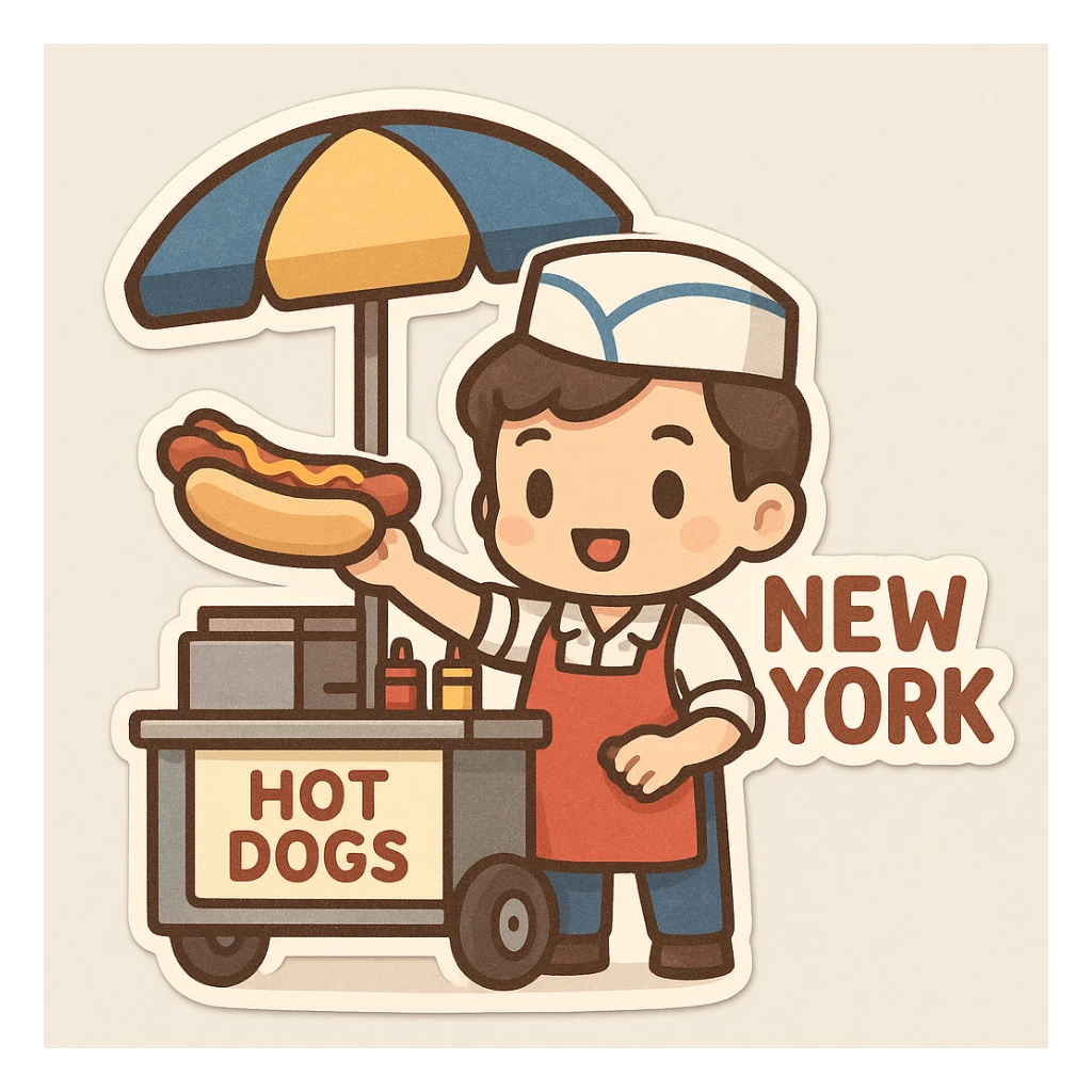 hotdog seller in New York with cart sticker