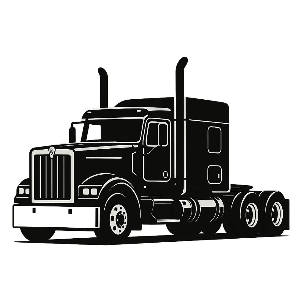 Kenworth W680 flattop black semi truck sleeper, stacks, minimal style sticker