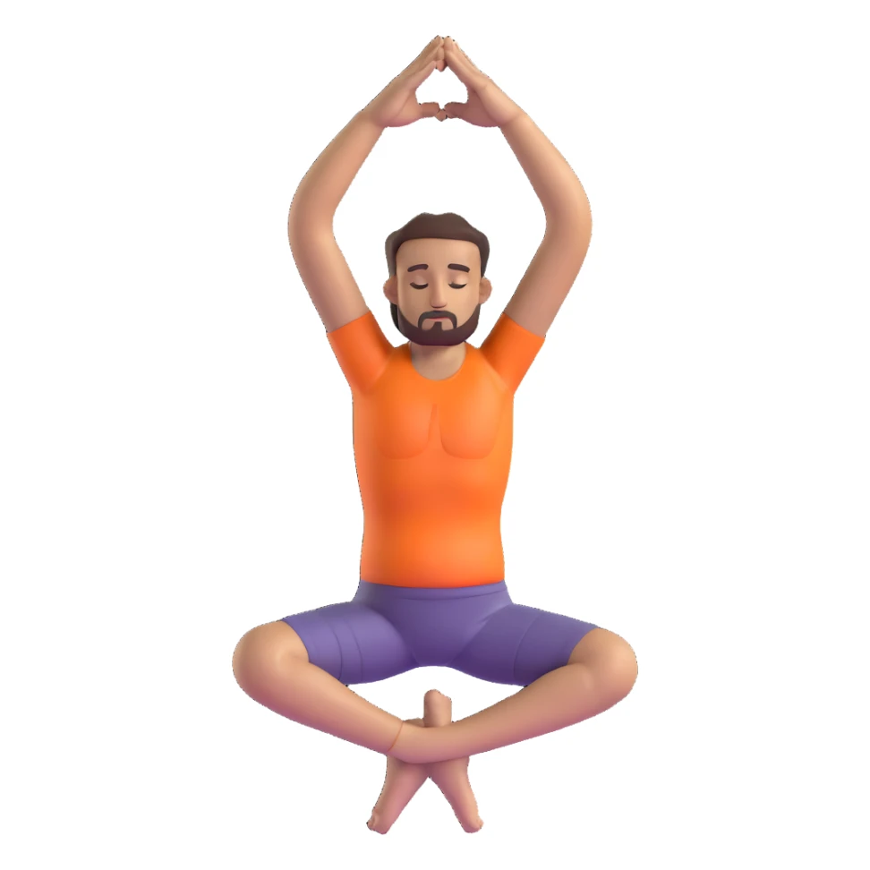 man doing tree pose yoga with one foot against inner thigh, hands in prayer position sticker