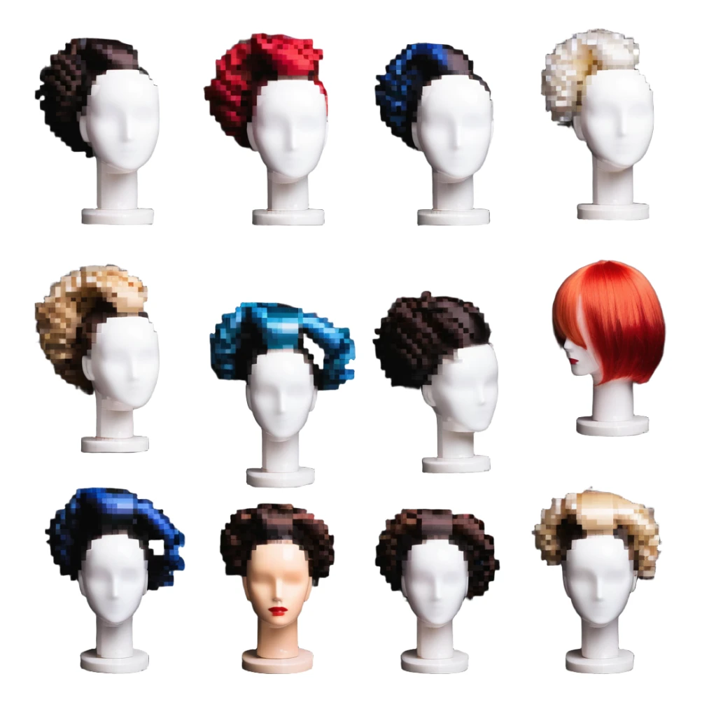 hair styling students practicing on mannequin heads sticker