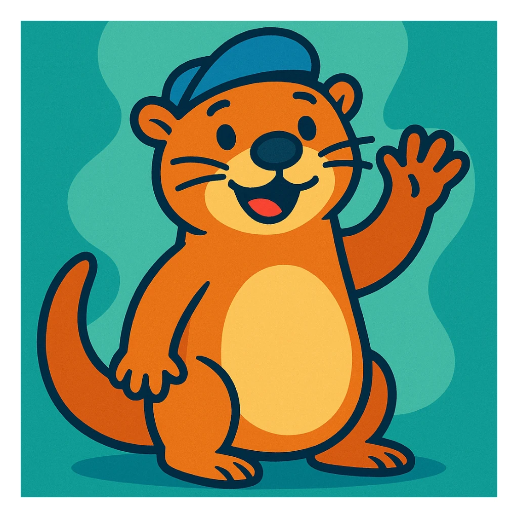 An otter with a blue hat on waving hi sticker