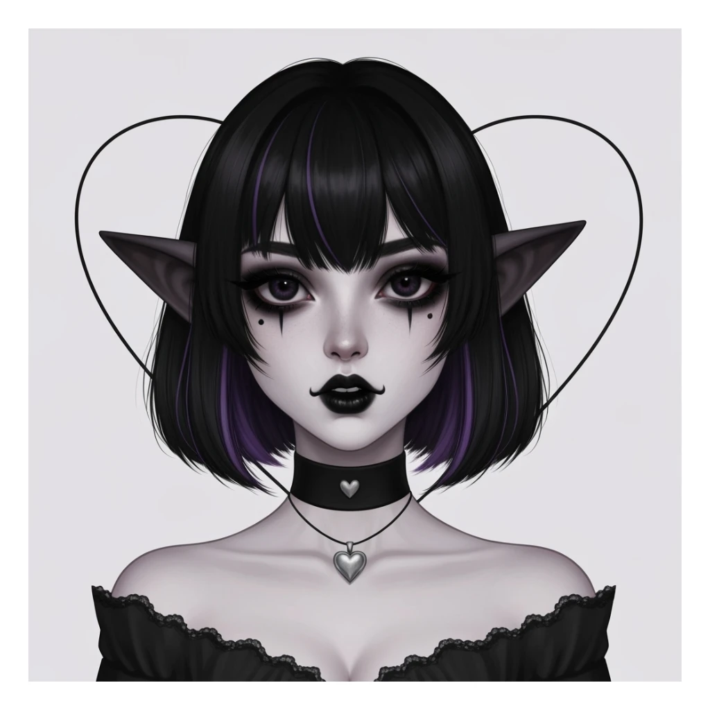 goth profile picture with a heart accent, cute, expressive, minimal, variation 3 sticker